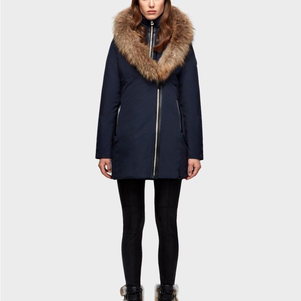 RUDSAK navy blue Puffer Coat with natural REAL FUR Trim